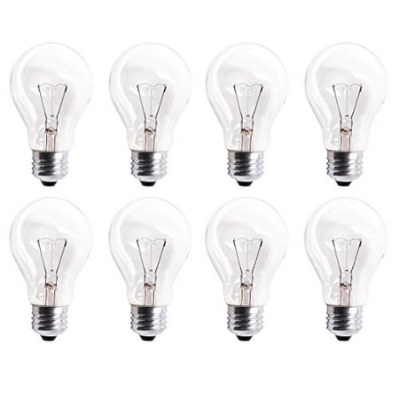 Pack Of 8 60A19/CL 560 Lumens 60 Watt Standard Household A19 E26 (Medium) Base Crystal Clear Incandescent Rough Service Light Bulb