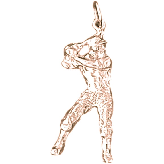 14K Rose Gold Baseball Player Pendant - 33 mm