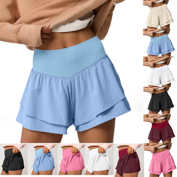 Tumotour Skirt Shorts For Women High Waisted Solid Color Fold Shorts Ruffled Pleated For Workout Running Tennis Shorts Casual Flounce Shorts