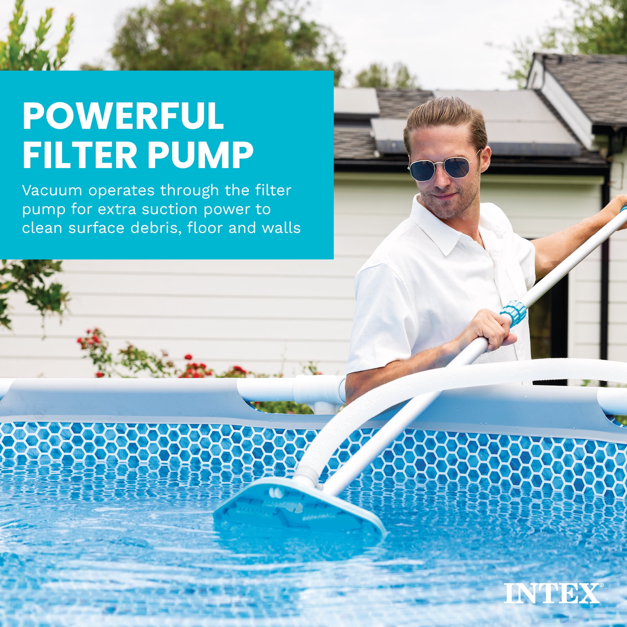 Intex: Deluxe Pool Cleaning Maintenance Kit - (28003E), Vacuum Sucks Debris, Mesh Skimmer Net, 110" Telescoping Aluminum Shaft, Included Wall Brush Attachment, Pool Accessory