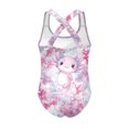 thumbnail image 5 of Uorisanigo Kids Bathing Suits for Girls Size 11-12 One Piece Cross Shoulder Strap Swimming Suits Quick Dry Summer Vacation Swimwear, Cute Axolotl, 5 of 7