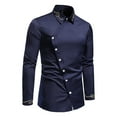 thumbnail image 2 of DDAPJ pyju Mens Dress Shirts Asymmetrical Hem Long Sleeve Button Down Shirts Gold Embroidered Luxury Tuxedo Shirt Wrinkle Free Formal Shirts Navy m, 2 of 9