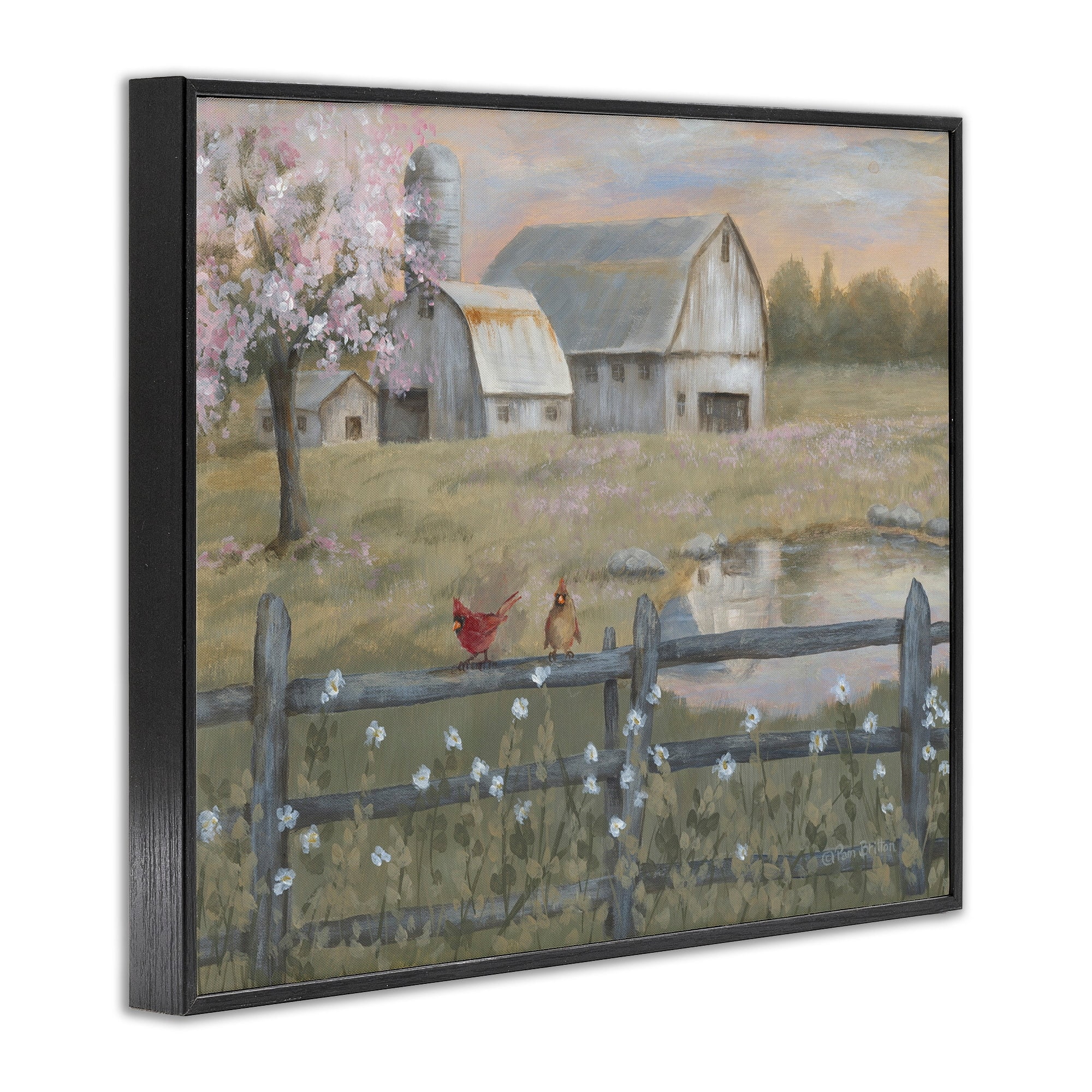 Stupell Industries Blossoming Trees Birds Perched Country Farm Fence Painting Black Framed Art Print Wall Art, Design by Pam Britton