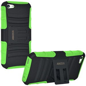 Ski Soft Shell ShockProof Dual Layer Case Soft Silicone Skin Hard Shell Stand Cover for iPhone 5C - Black/ Green ()