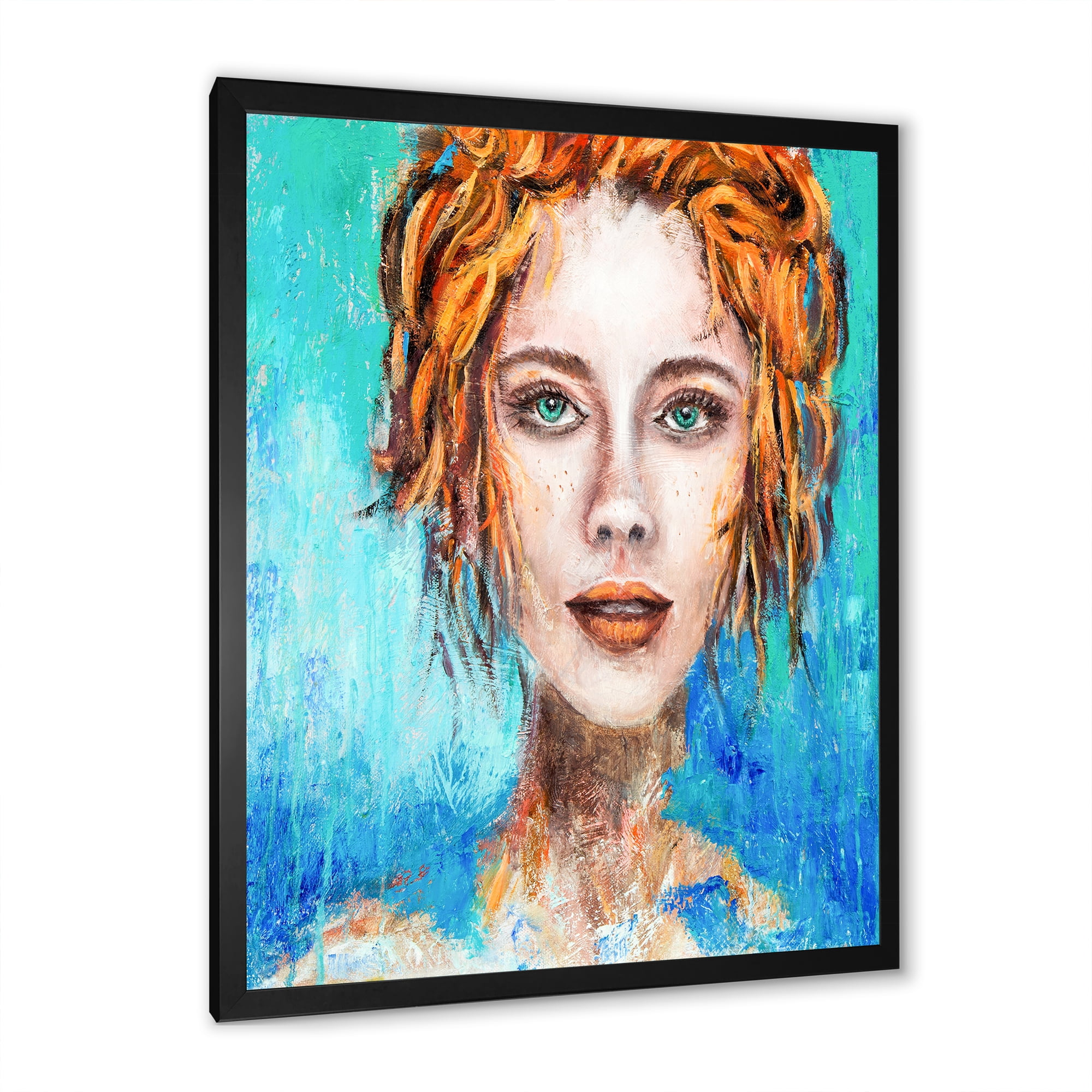 Designart 'A Woman Face With Red Hair And Green Eyes' Modern Framed Art Print