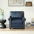 thumbnail image 2 of Mid Century Modern Accent Chair with Solid Wood Legs & Silver Nailhead Trim, Ergonomic PU Leather with Removable Cushion for Living Room & Bedroom, Navy Blue, 2 of 6