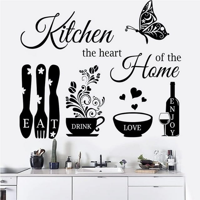 Adhesivos de pared con frase de cocina Eat Drink Love Enjoy, 30 x 90 cm