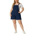 thumbnail image 2 of Agnes Orinda Women's Plus Size Ripped Raw Hem Chambray Short Denim Jumpsuit, 2 of 7