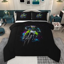 jejeloiu Speed Motocross Bedding Comforter Set,Colorful Splatter Ink Twin Comforter Sets,Extreme Motorcycle Bedding Set For Boys Teens,Breathable Home Decor Reversible,2 Pieces