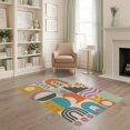thumbnail image 2 of ODIKA 4'x6' Orange Vibrant Geometric Abstract Design Washable Area Rug Eclectic Mix of Modern Shapes and Retro Patterns Non-Slip, Chair-Friendly, Flatwoven for Home Office, Under Desk, 2 of 7