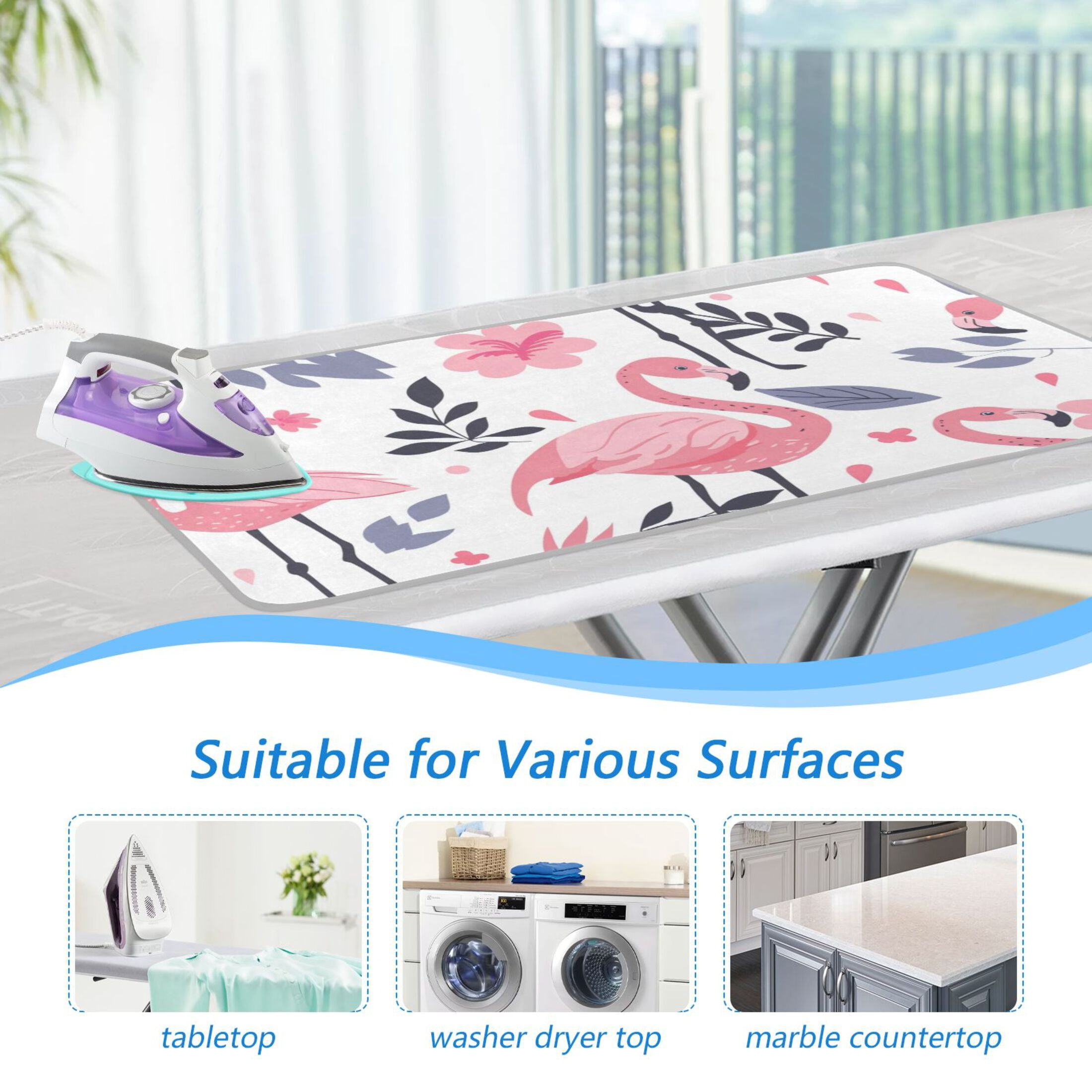 Flamingos Flowers and Leaves Ironing Mat Blanket Portable Travel Ironing Pad Heat Resistant Pad 47.2" x 27.6”