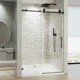 thumbnail image 2 of 60" wide x 76" high frameless single sliding soft-close matte black shower door with 5/16" (8mm) clear nano-coated tempered glass, sturdy and stable, stainless steel handle, convenient design, 2 of 9