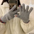 thumbnail image 2 of Ljudmp Womens Stretchy Touch Screen Gloves Winter Thermal Full Finger Warm Gloves Colorful Trim Elastic Cuff Knitted Gloves Grey, 2 of 4