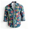thumbnail image 4 of Men Floral Print Button up Shirts Casual Long Sleeve Slim Fit Blouse with Pocket Lightweight Bohemian Clothes, 4 of 5