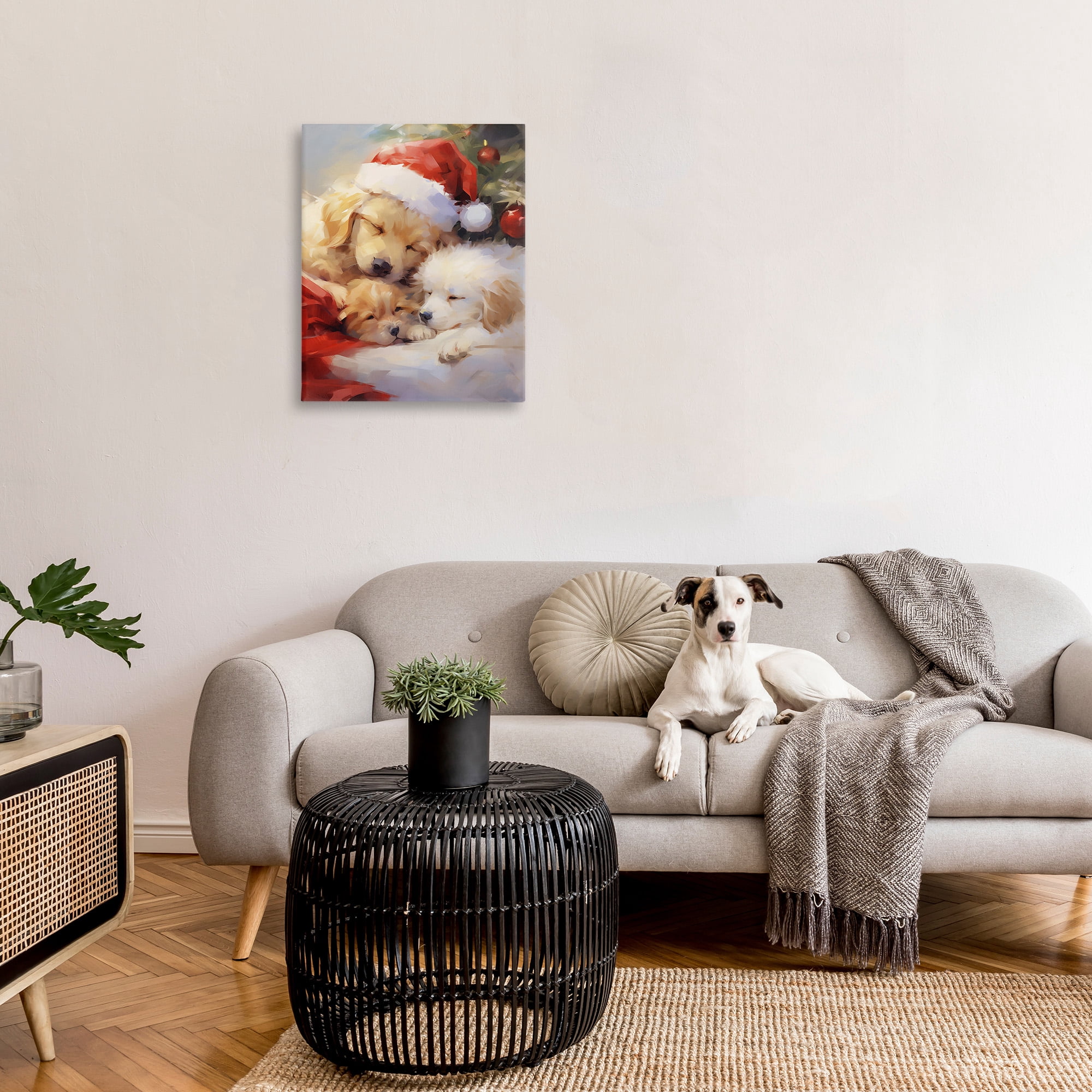Stupell Industries Christmas Puppies by Tree Holiday Painting Gallery Wrapped Canvas Art Print Wall Art, 24 x 30