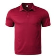 thumbnail image 4 of T-shirts for Men Plus Size under $5 Short Sleeve Turndown Collar Breathable Pocket Button Solid Color Sports Fit Breathable Blouses Wine L, 4 of 5