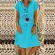 thumbnail image 2 of Vestido de algodón y lino de manga corta con estampado de verano con cuello en V suelto para mujer a la moda Fridja  bnh4761, 2 of 7