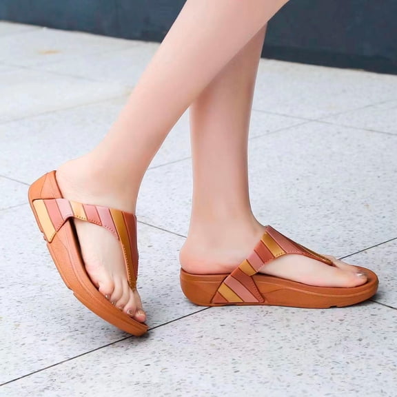 Vedolay Women's Heeled Sandals Sandals for Women Summer Elastic Ankle Strap Flip Flops Casual Bohemian Beach Thong Sandals Shoes,Orange 8