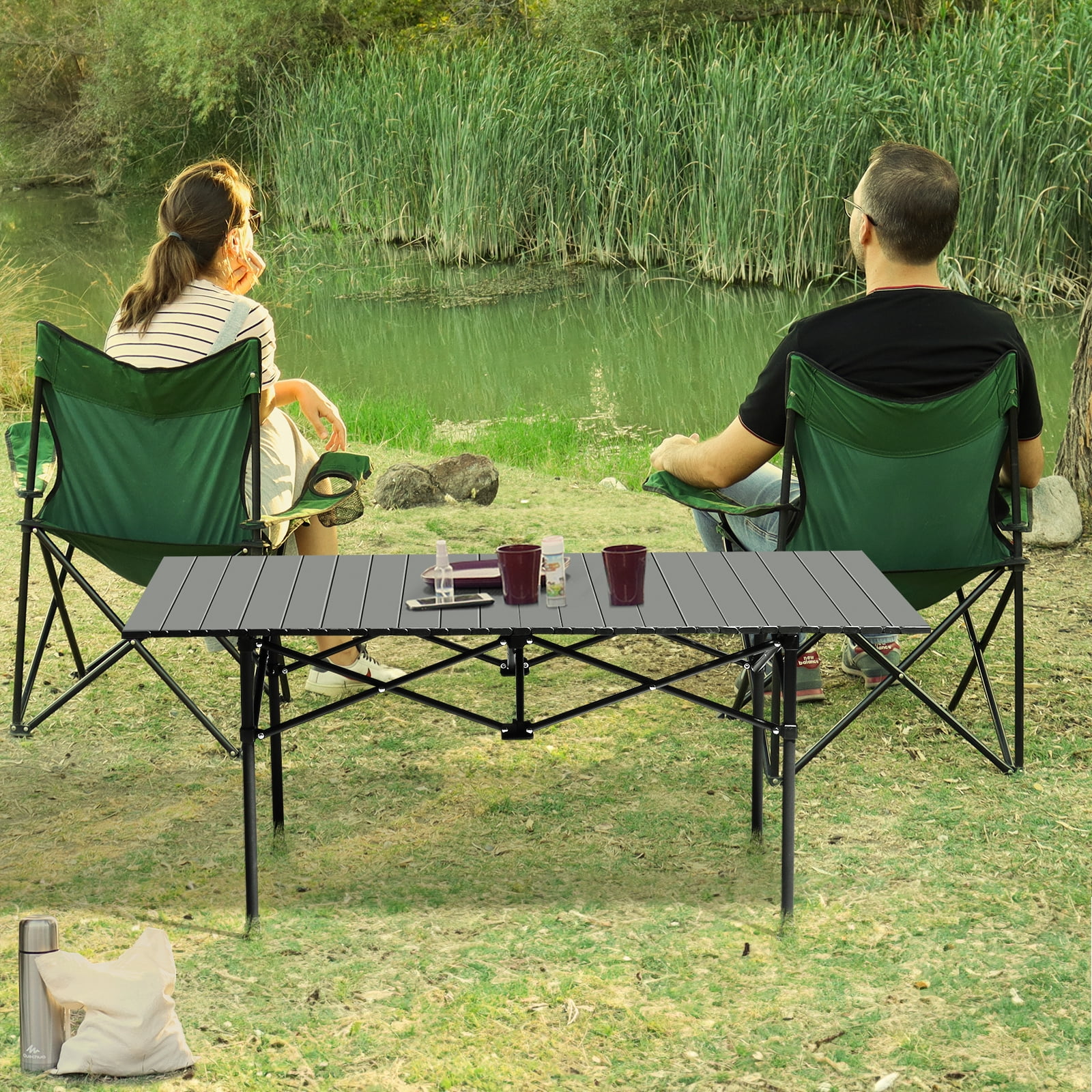Portable Folding Camping Table, Ultralight Collapsible Table Outdoor Camp Table for Travel Hiking Backyard BBQ Party, Black/47x20in