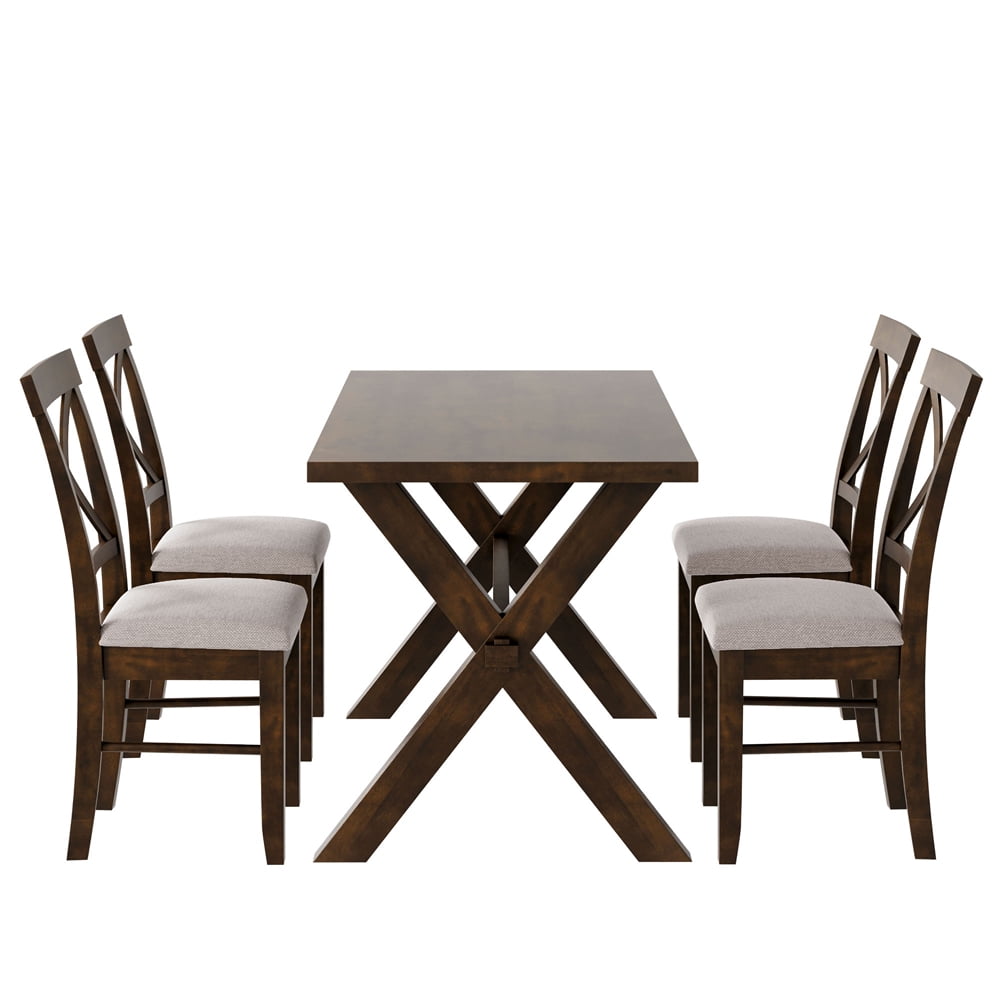 Dining Table Sets For 4 Wood Kitchen Table Set With Upholstered X Back Chairs Modern Farmhouse Bistro Sets For Home Dining Room Pub Breakfast Nook 45 5 X 29 6 X 30 1 Inch Tabletop Ja2987