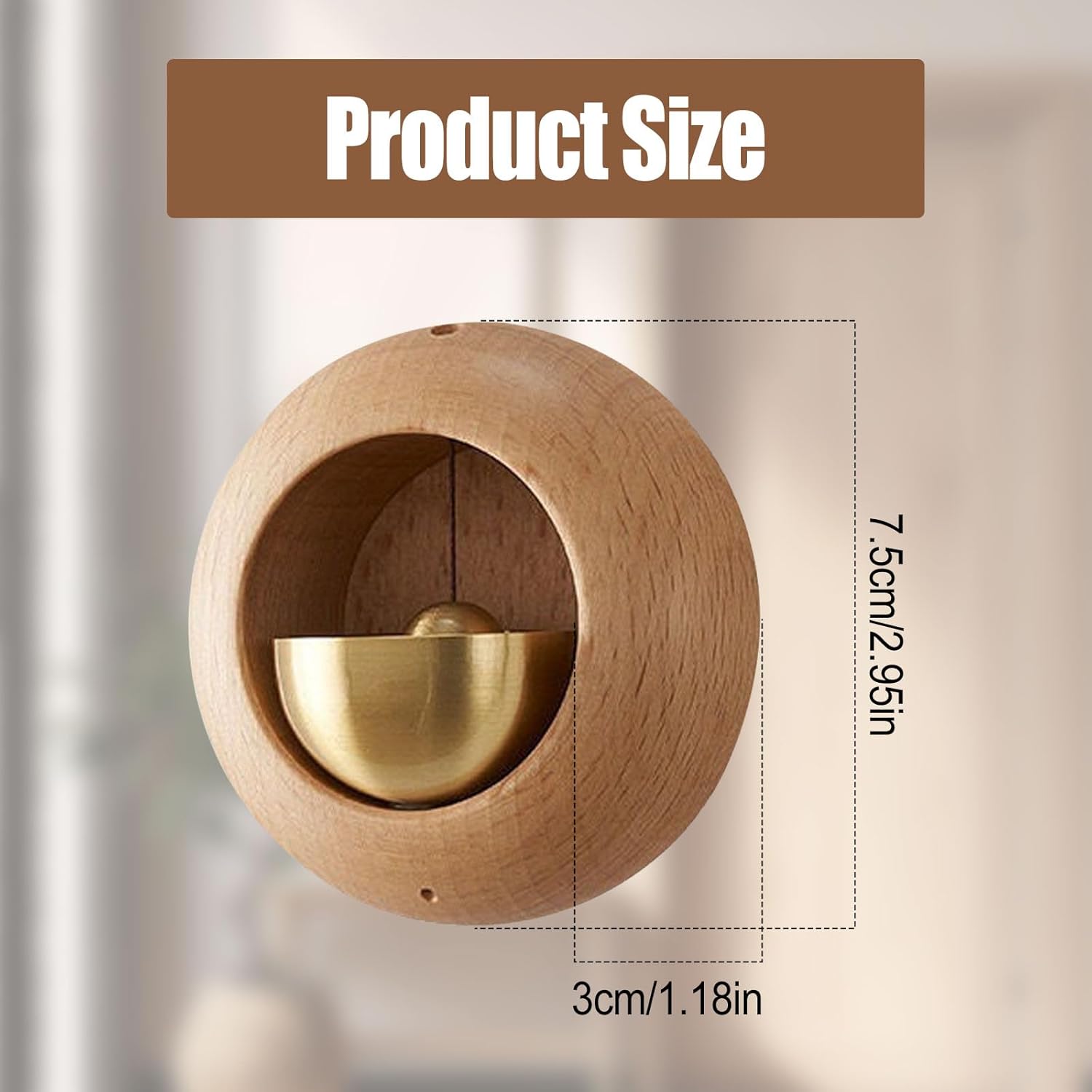 ABPETE shopkeepers bell,2PCS Self-Adhesive Wood Doorbell Chime Shopkeepers Bell with Brass Bell Attached for Door Wall Store Wardrobe Decor (Black Walnut & Golden Teak)