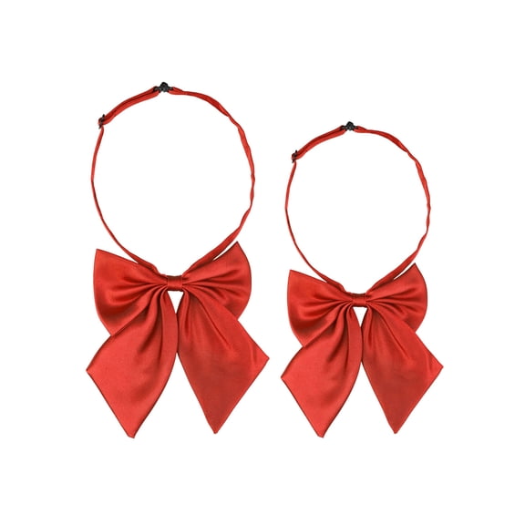 INSPIRE CHIC Women's Adjustable Solid Color Pre-tied Bowknot Cute Bow Tie 2Pcs Red Red