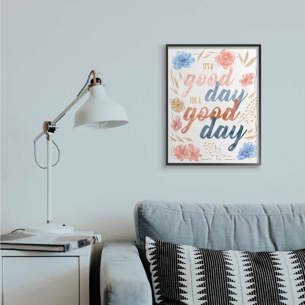 Stupell Industries Encouraging Good Day for Good Day Quote Spring Floral Framed Wall Art Design by Ziwei Li, 24" x 30", Black Framed