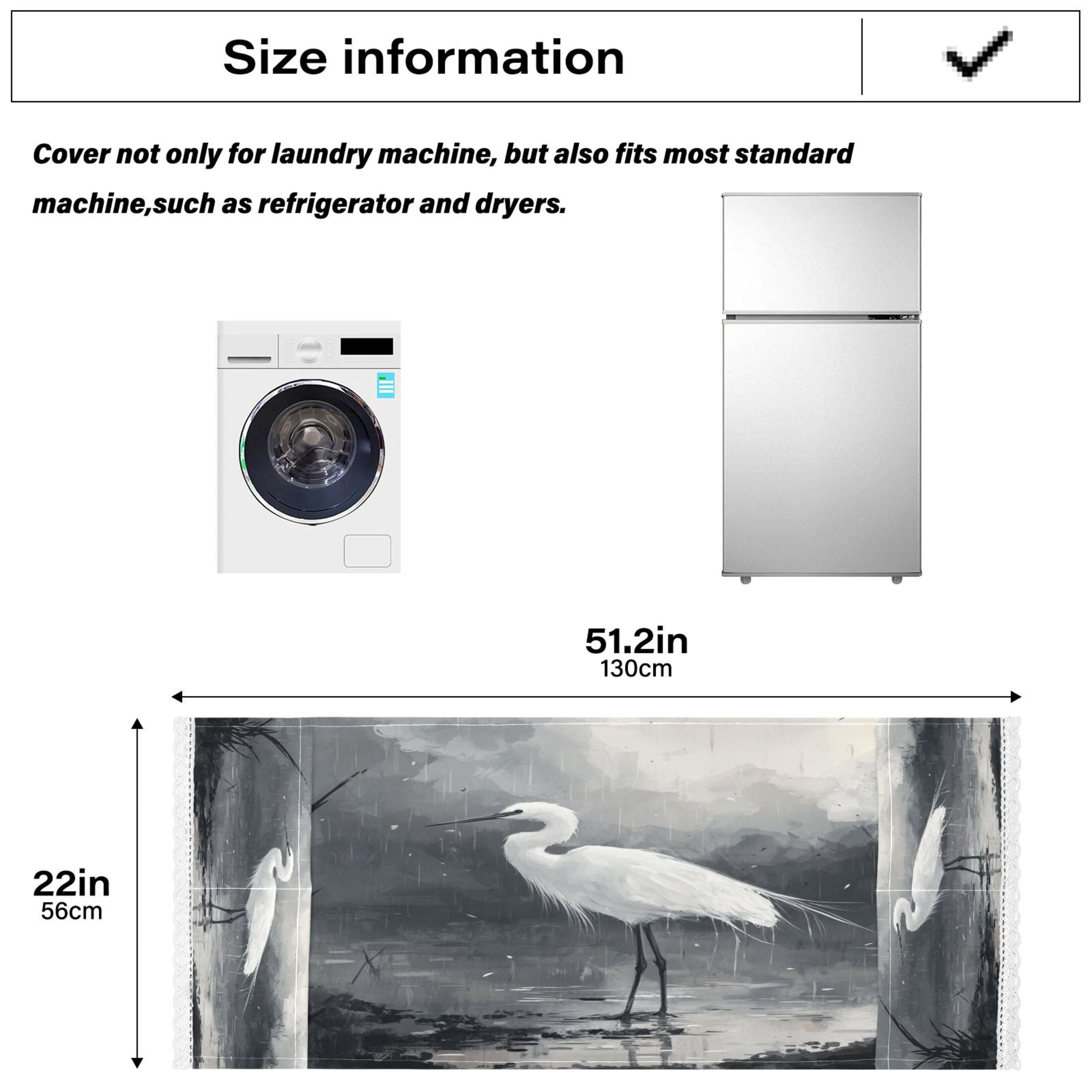A White-cloaked BirdWasher and Dryer Covers Dust-Proof and Oil Resistant Fridge Cover with 4 Storage Pockets Washing Machine Top Cover for Laundry Kitchen Home 51.2 x 22 In