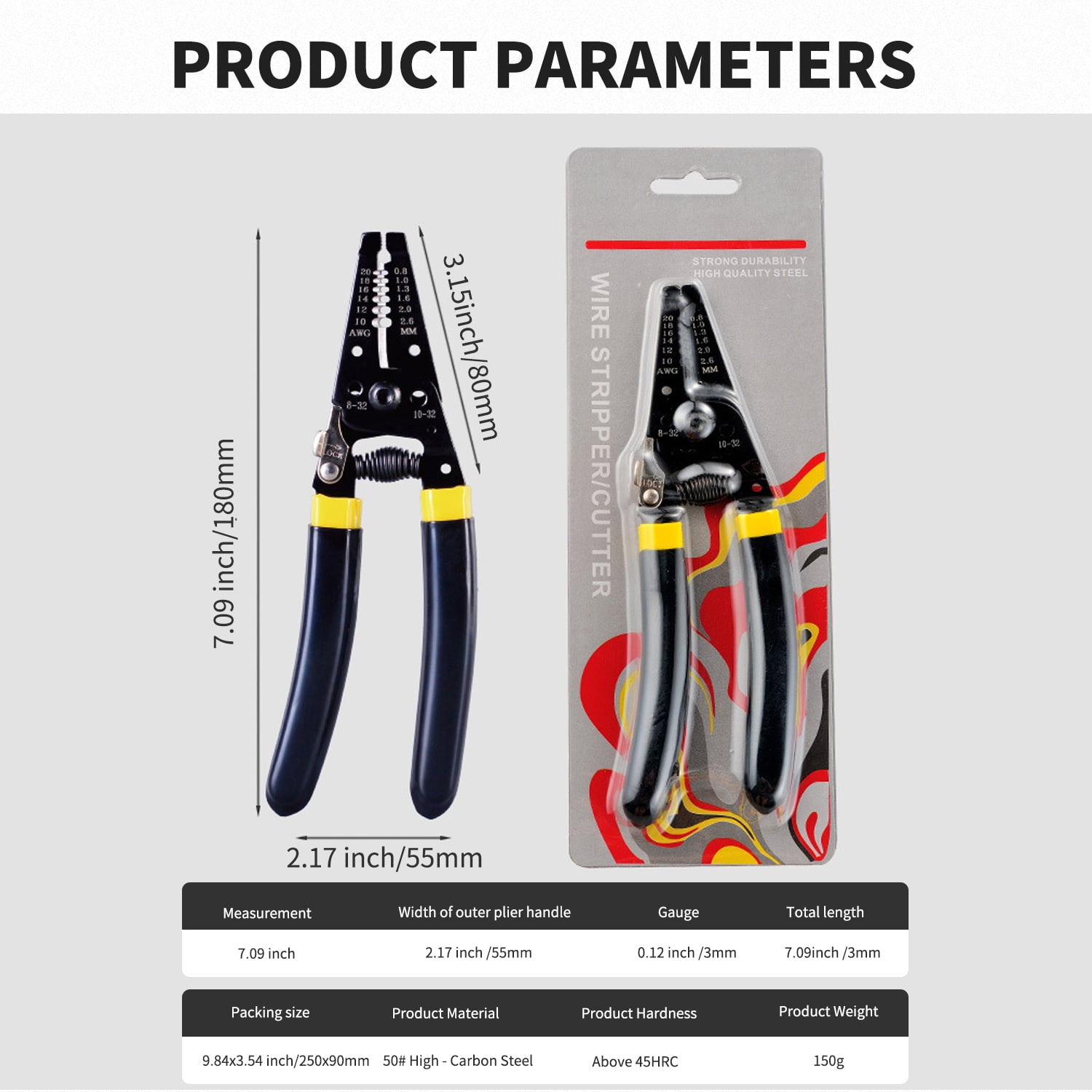Quanmin Multifunction 7.5 Inch Wire Cutter and Wire Stripper, Stranded Wire Cutter, Solid Wire Cutter, Precision Pliers Springloaded Cuts Copper Wire, with 5 inch Needle Nose Pliers