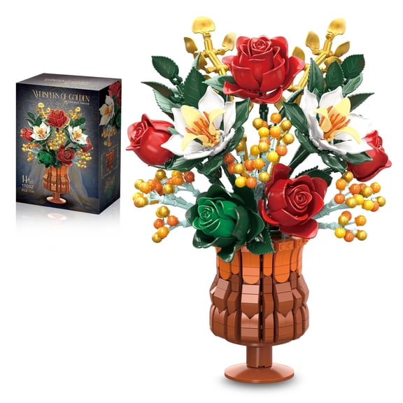 Remocguys Flower Bouquet Building Set with Vase Compatible with Lego Floral Botanical Collection Room Decor for Women