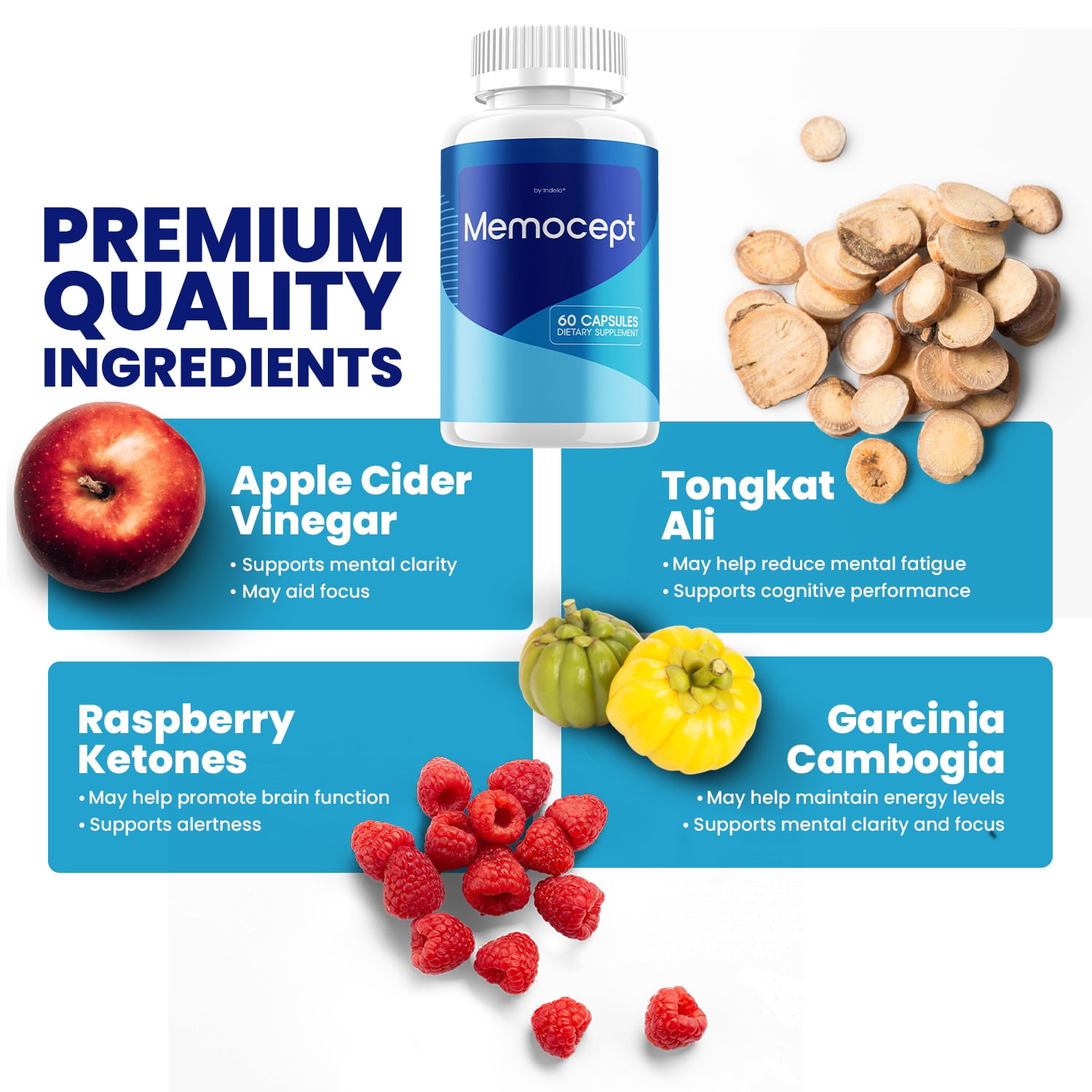 Memocept Capsules – Memocept Natural Blend Memory Focus Support Supplement, 3 Pack, 180 Capsules