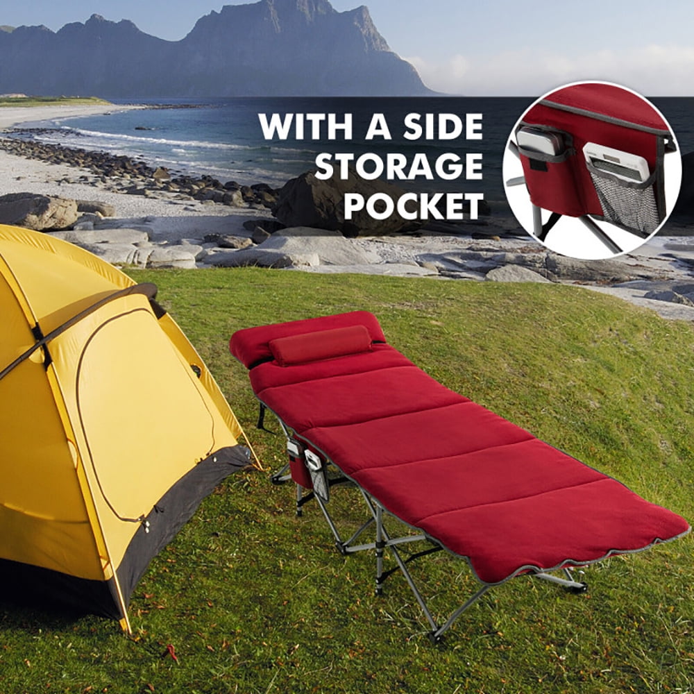 Aimee Lii Folding Retractable Travel Camping Cot with Mattress and Carry Bag, Outdoor Portable Camping Bed for Sleeping Hiking Travel, Red