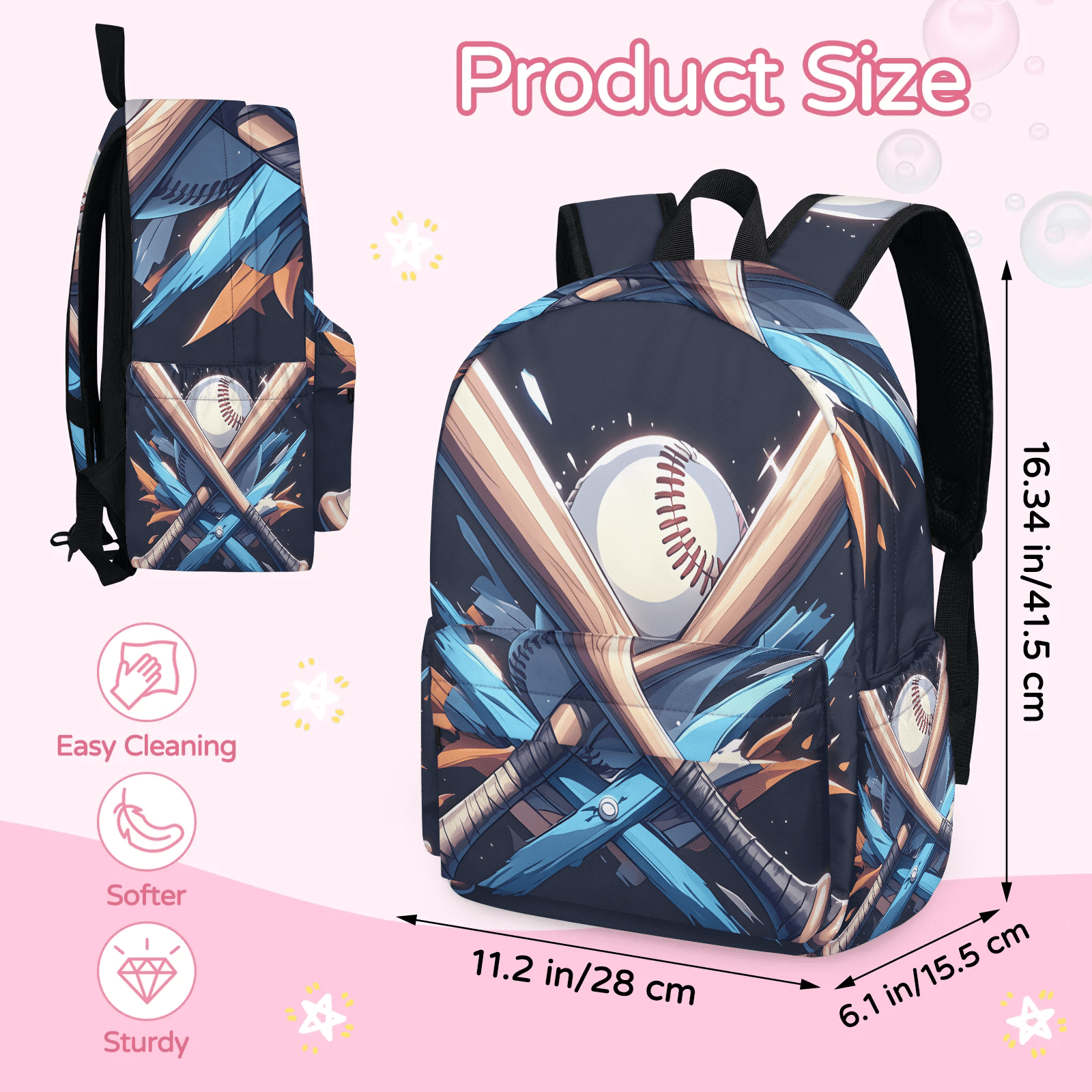 Herdesigns Baseball Bat Travel Backpack 16.3 Inch Casual Laptop Backpack for Men Women Adults Daily Daypack for Work Commuter, Balll Sport
