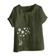 thumbnail image 4 of Homenesgenics Womens Tops Plus Size Women's Fashion Short Sleeve Round Neck Floral Print Cotton-Linen Blend Button-Up T-Shirt Top Green XXXL, 4 of 5