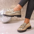 thumbnail image 3 of Leather Loafers for Women Platform Chunky Heel Lug Sole Penny Loafers Comfortable Slip On Business Casual Shoes Gold Size 6.5, 3 of 8