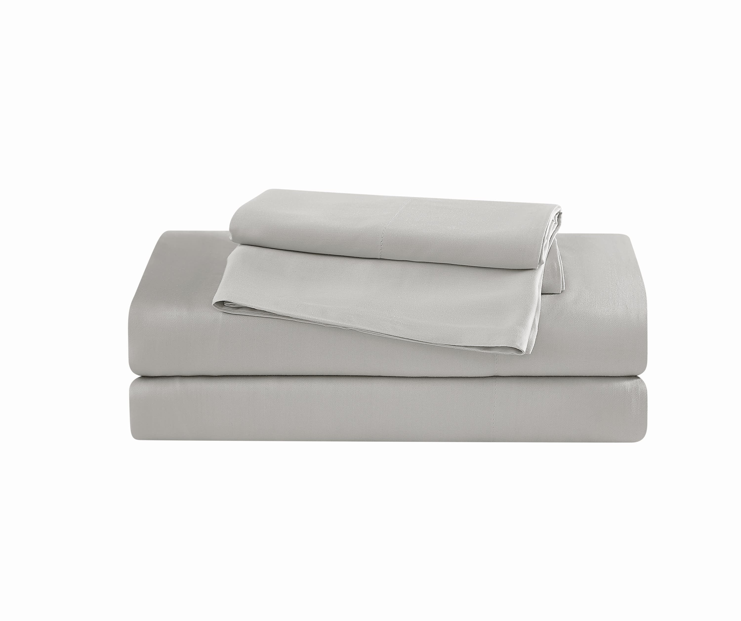 Brooklyn Loom 300 Thread Count Sateen 100% Rayon from Bamboo Deep Pocket 4 Piece King Sheet Set in Grey, All Season, Adult Size, OEKO-TEX Certified