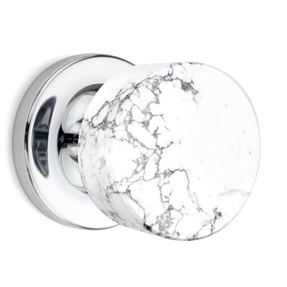 Privacy Round White Marble Stone Door Knobs Polished Chrome Round Rosette