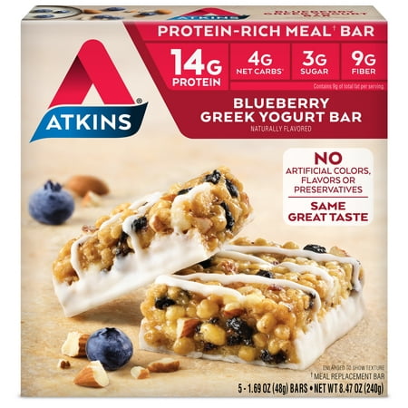 Atkins Blueberry Greek Yogurt Bar, 1.69oz, 5-pack (Meal