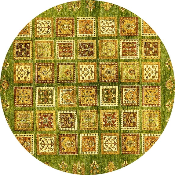 Ahgly Company Machine Washable Indoor Round Abstract Yellow Modern Area Rugs, 4' Round