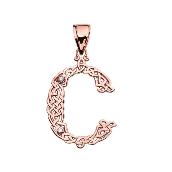 C" INITIAL IN CELTIC KNOT PATTERN ROSE GOLD PENDANT NECKLACE WITH DIAMOND