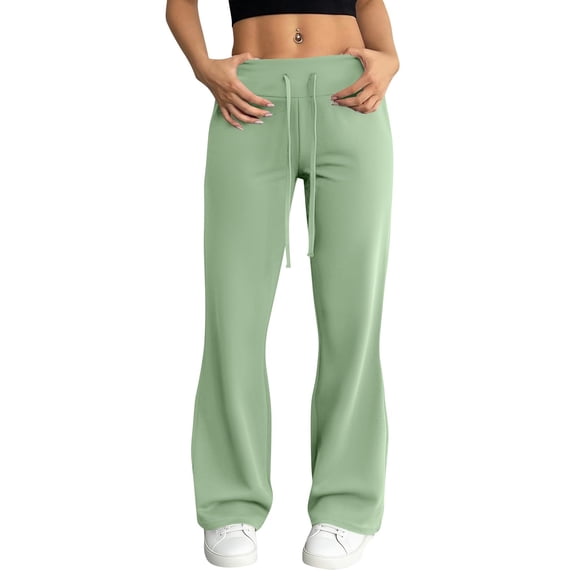 Pants for Women Work Casual,Flare Pants for Women Pull On Stretchy Drawstring Lounge Pants Bootcut Yoga Active Y2k Baggy Wide Leg Sweatpants