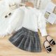 thumbnail image 2 of Gibobby Conjunto de 2 uds de sudadera y pantalón para niños pequeños, bebés, Niñass, camiseta de manga larga, Tops, faldas a cuadros de lana con botones(Gris, 4-5 Años), 2 of 5