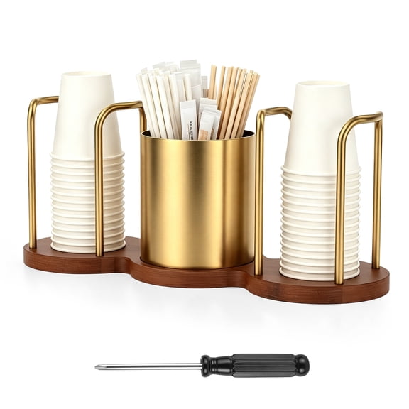 Grusce 3 in 1 Coffee Bar Organizer with Straw & Stirrer Storage Caddy for Cups Lids, Coffee Organizer Station, Home Kitchen Office Coffee Cup Holder for Countertop