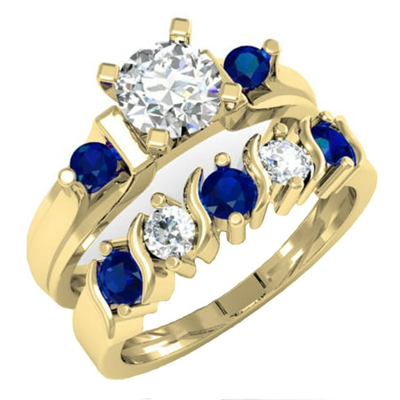 Dazzlingrock Collection 1.85 Carat (ctw) 14K Blue & White Sapphire 3 Stone Bridal Engagement Ring Set, Yellow Gold, Size 7