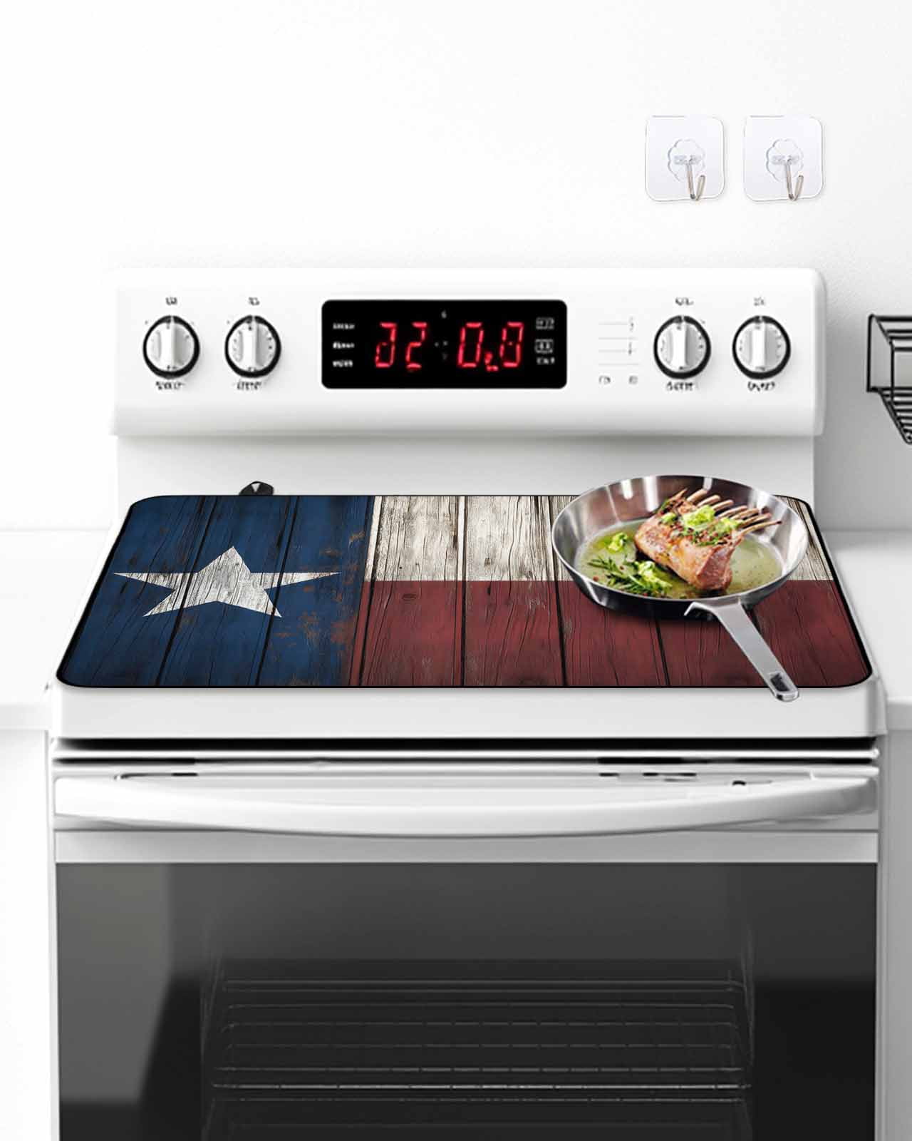Stove Top Covers for Electric Stove, Vintage Star Country Glass Stovetop Cover Protector, American Flag Blue Red Induction Cooktop Protector Oven Mat for Kitchen Countertop 24"x21"