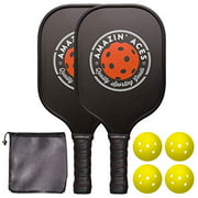 Amazin' Aces Pickleball Paddle Set | Pickleball Set Includes Two Graphite Pickleball Paddles + Four Balls + One Mesh Carry Bag