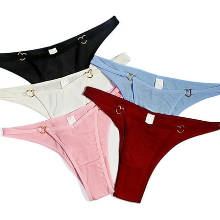 

rygai Low Waist Seamless Elastic Women Thong Heart Metal Buckle Ultra-thin Sexy Briefs for Daily Wear Wine Red M