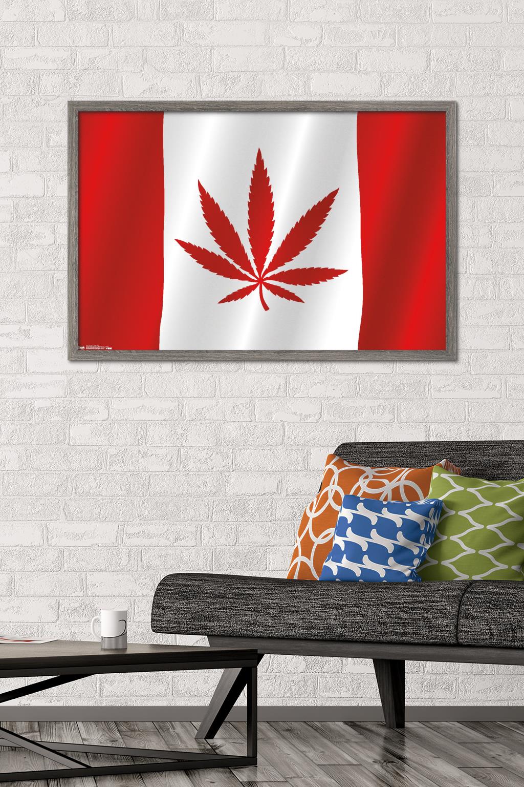 Canadian Hemp Flag Wall Poster, 22.375" x 34", Framed