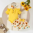 thumbnail image 4 of Zanarzt Baby Girl Romper Baby Girl Clothes Girl Romper Shorts Headband Summer Outfits Yellow,0-3 Months, 4 of 8