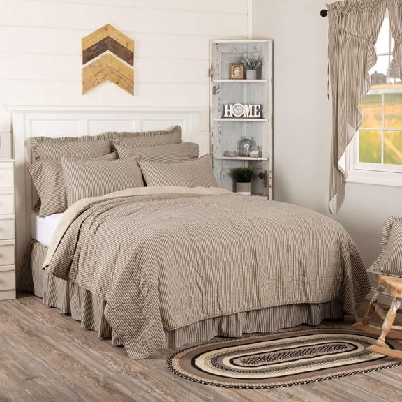 VHC Brands-1PK Sawyer Mill Charcoal Ticking Stripe Quilt Coverlet VHC Brands - Twin